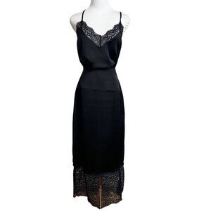 NWT HOUSE OF HARLOW 1960 BLACK SATIN LACE CAMISOLE SLIP SKIRT COORD SET - XS